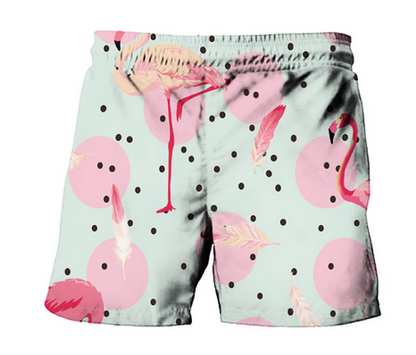 short de bain a pois flamant rose