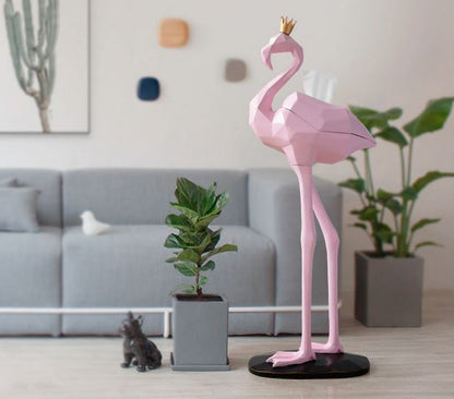 statue flamant rose fille 