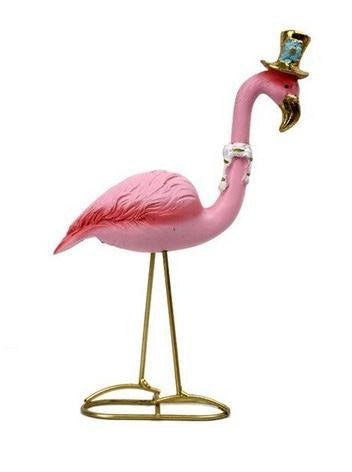 statue flamant rose chapeau