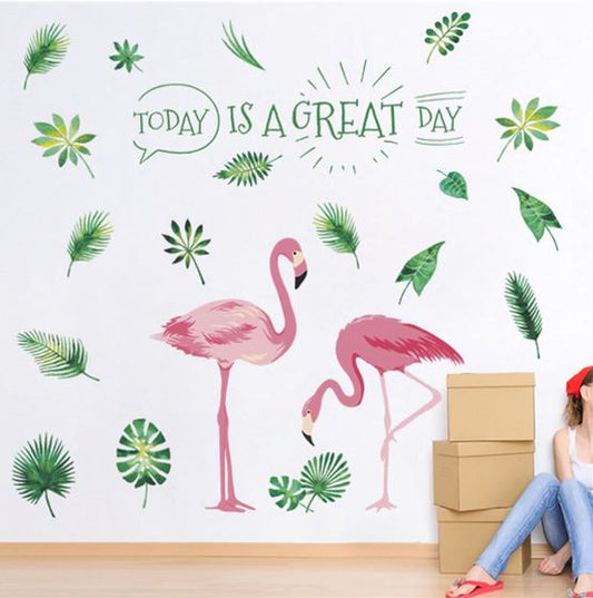 sticker mural flamant rose message