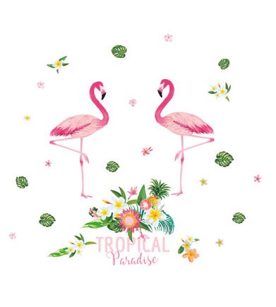 sticker mural tropical flamant rose flamingo