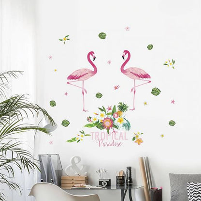 sticker flamant rose mural tropical salon salle