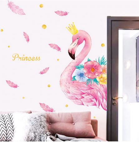 grand stickers flamant rose pour fille princesse