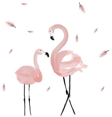 2 flamants roses stickers muraux plumes