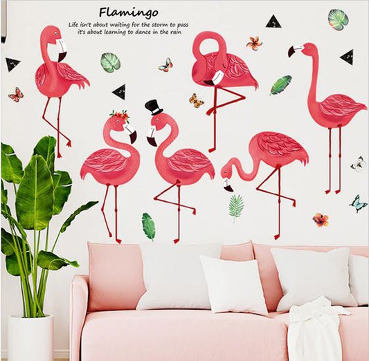 stickers mural flamant rose rigolo salon tendance pas cher