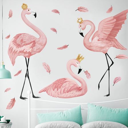 stickers flamant rose mural couronne fille
