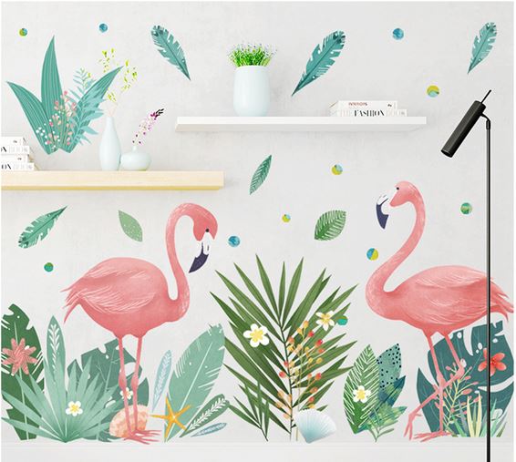 autocollant mural flamant rose stickers tropical tendre