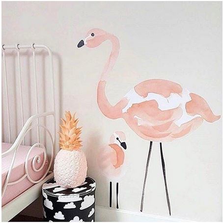 stickers flamant rose mural bebe chambre 