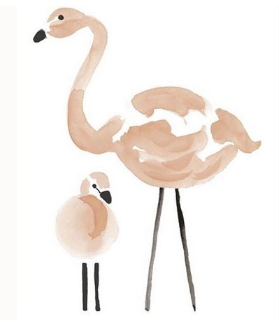 sticker mural avec flamant rose maman et bebe