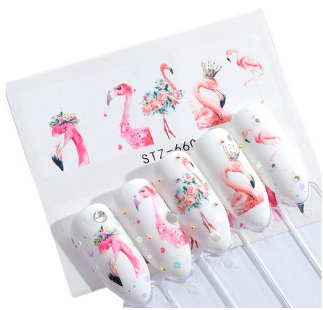 stickers flamant rose pour ongles luxe brillant couronne