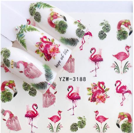 stickers pour ongles flamant rose tropical
