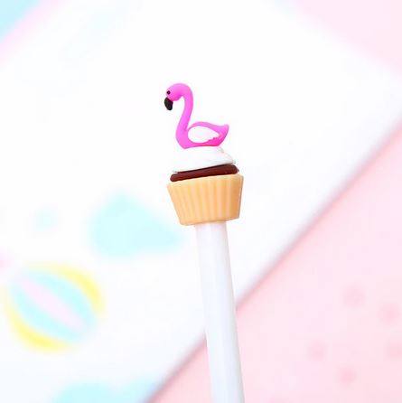 Stylo flamant rose avec cupcake