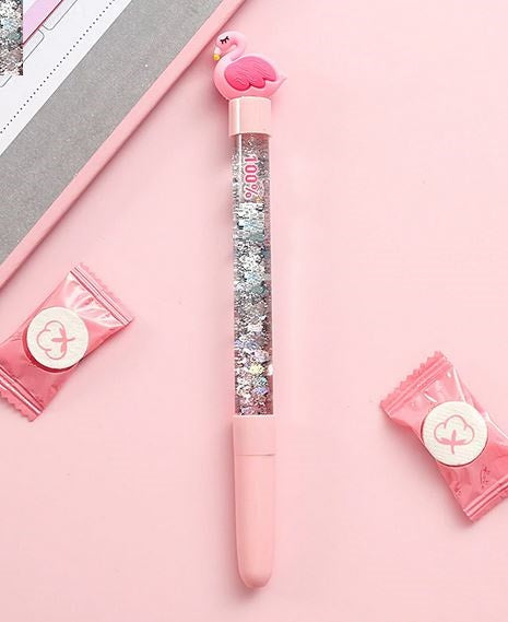 stylo flamant rose avec paillettes