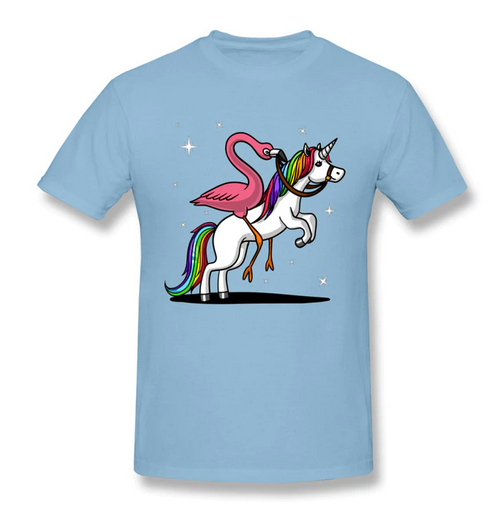 t shirt bleu flamant rose