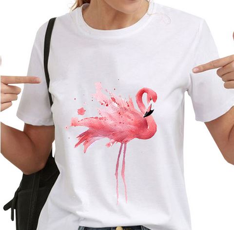 t-shirt flamant rose femme fun blanc