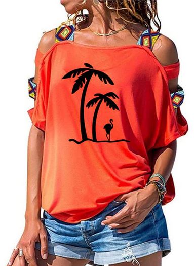 top coton t shirt flamant rose boheme corail et noir femme