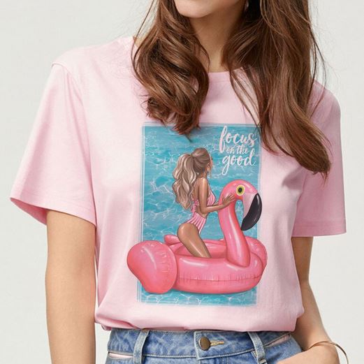 t-shirt flamant rose bouee tendance rose pastel