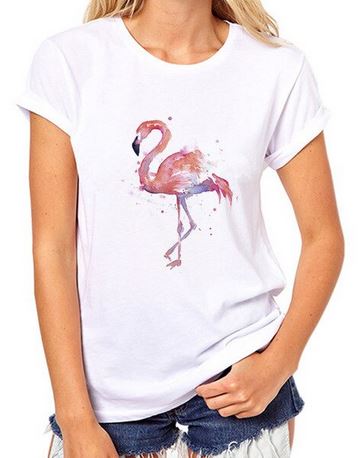 t-shirt flamant rose artiste femme plumes