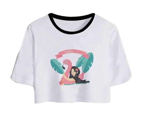 t-shirt crop top flamant rose femme ado