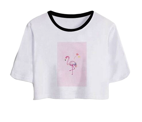 t shirt crop top fille flamant love coeur