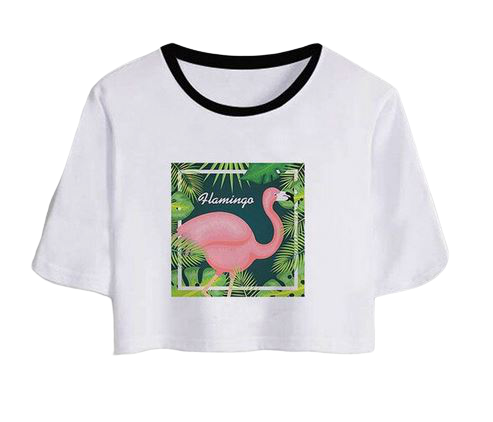 t-shirt court nombril ventre fille flamant rose