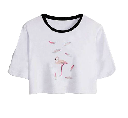 t-shirt court pour fille femme plumes flamant rose