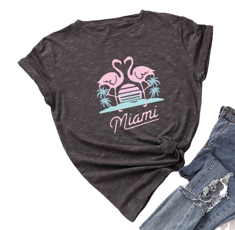 t shirt femme flamant rose gris fonce chiné