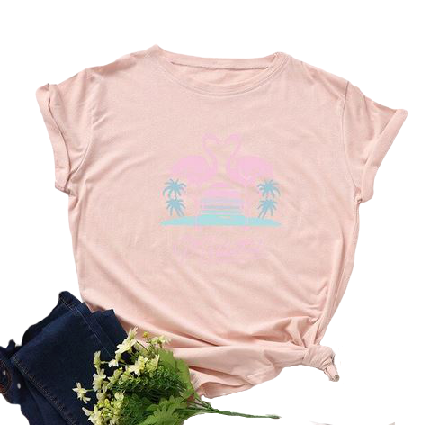 t-shirt flamant rose femme pastel vacances mer