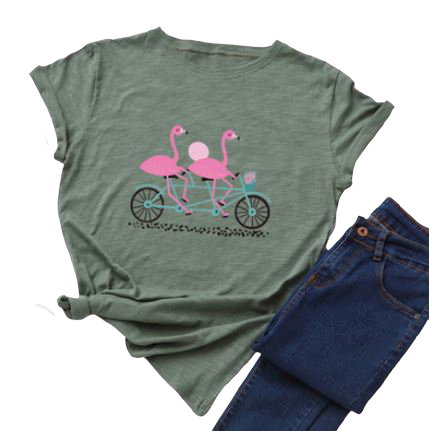 t-shirt avec flamant rose kaki pour femme fille ado pour les vacances d'été