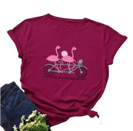 t-shirt imprimé flamant rose lie de vin rouge grenat cerise