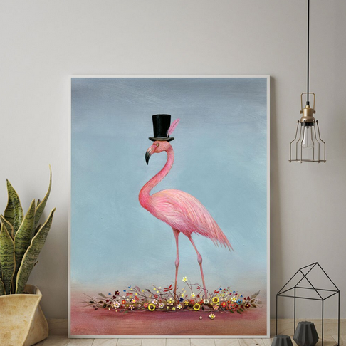 tableau d'un flamant rose avec humour