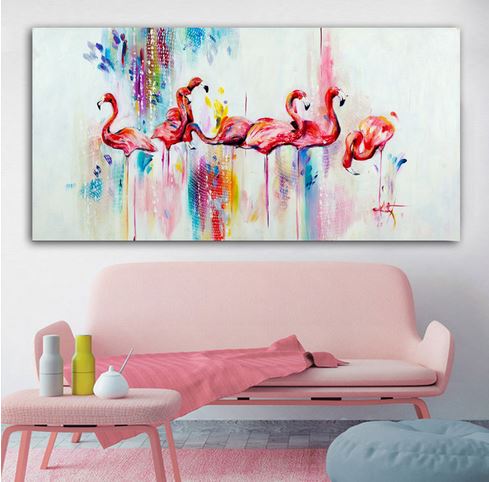 Tableau avec Flamants Roses paysage couché