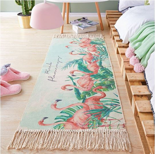 tapis chambre flamant rose lin tisse