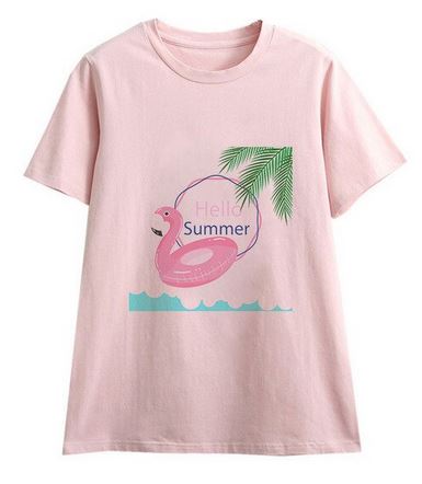tee shirt femme flamant rose avec bouee gonflable