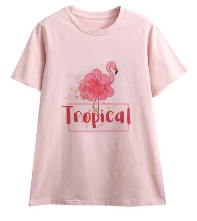 tee-shirt femme flamant rose hibiscus tropique