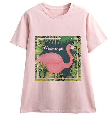Haut / T-shirt MNG Mango Femme - Couleur écru Avec Motif Flamand Rose - Taille L - Occasion TB