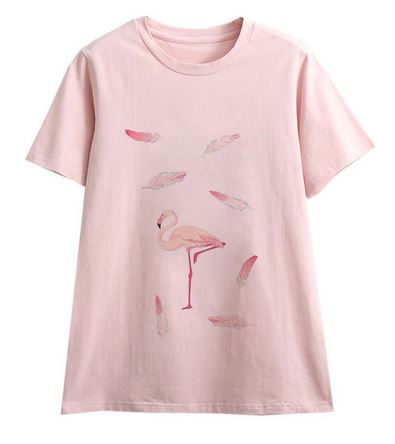 tee-shirt flamant rose femme plume oiseau reves