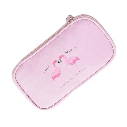 trousse flamant rose cuir fille avec compartiment pour stylo