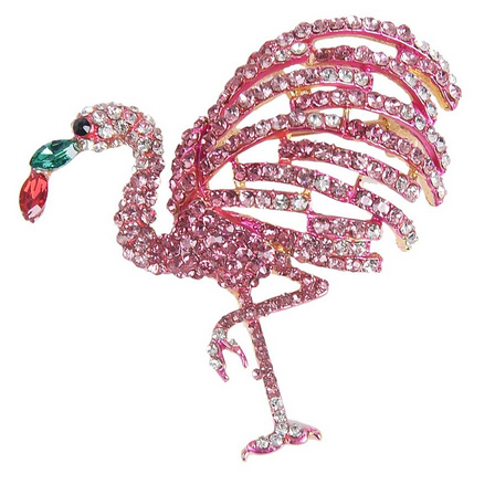 broche flamant rose avec cristaux et pierres