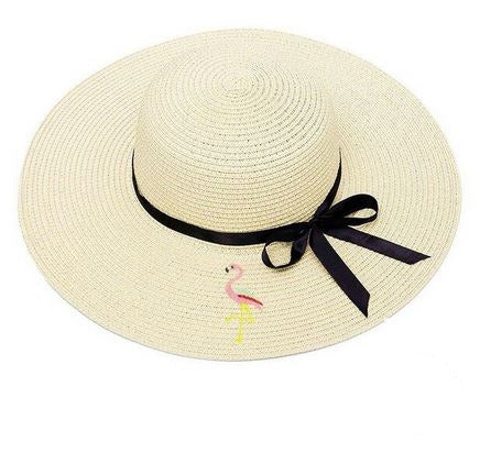chapeau de paille blanc flamant rose pour femme