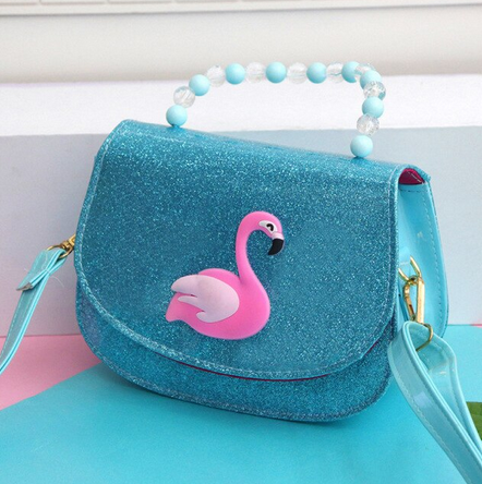 beau sac flamant rose en sequin bleu