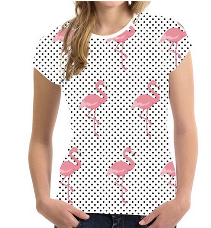 t-shirt motif flamant rose avec pois noir blanc