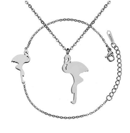 Collier Flamant Rose Argent Assorti